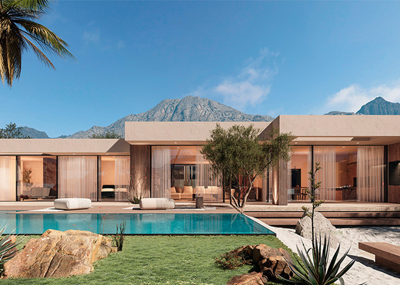 Villa de Bungalow de madeira pré-fabricada. Casa unifamiliar de luxo da Quacent. Casa pré-fabricada moderna.