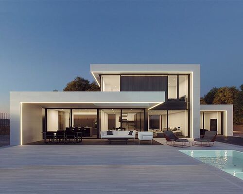 Casa de luxo modular pré-fabricada com estrutura de aço leve para vida familiar moderna
