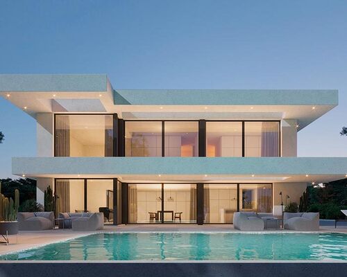 Casa unifamiliar luxuosa com estrutura de aço leve inspirada na arquitetura mediterrânea