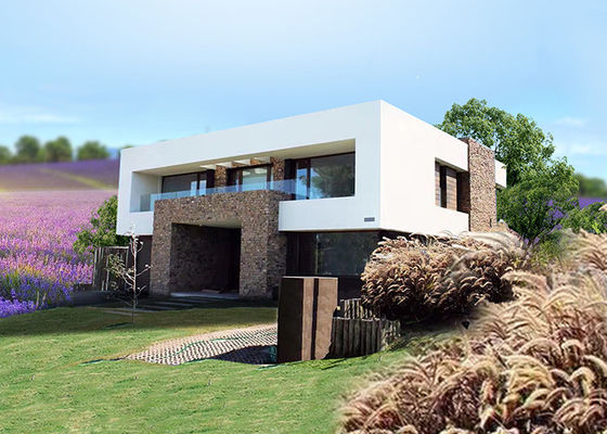 Casa Modular Moderna. Casa Prefabricada com Estruturas de Aço Leve e Grandes Janela