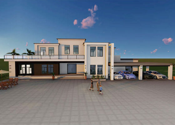 A casa pré-fabricada do verde do terraço do jardim dirige casa de armação de aço destacada da luz da casa pré-fabricada da plataforma dobro